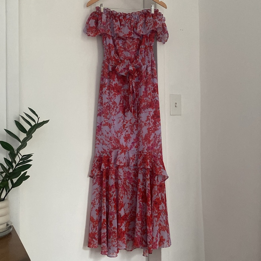Sachin & Babi Riley Ruffled Off-Shoulder Chiffon Gown - Picture 6 of 7